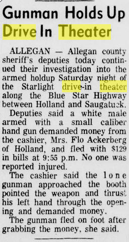 Starlight Drive-In Theatre - Jul 1 1971 Article On Robbery (newer photo)